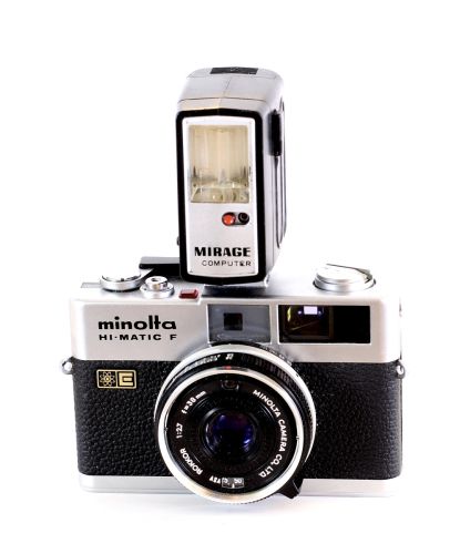 Minolta Hi Matic F 35mm Rangefinder Film Camera With Mirage Computer Flash